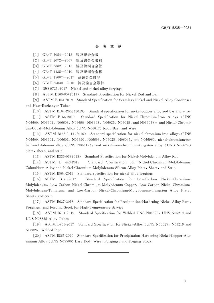 加工鎳及鎳合金牌號(hào)和化學(xué)成分國家標(biāo)準(zhǔn)GB/T5235-2021